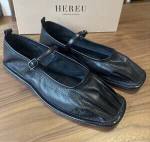 Hereu Dansa 38 / 8 / 7.5 Black Mary Jane Ballet Flat Leather Shoes